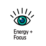 An icon with an open eye that says "Energy + focus"
